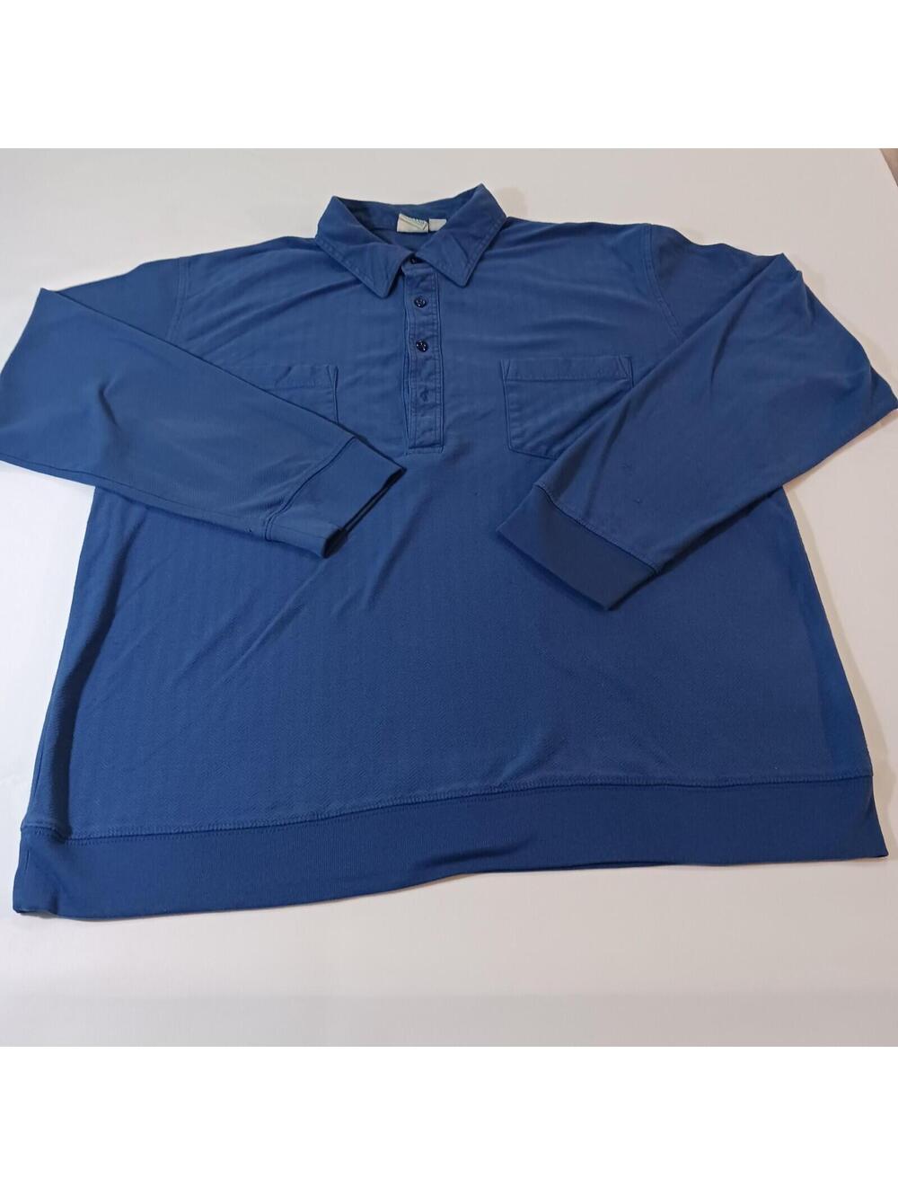 Haband Quarter Button Men's Blue Collar Shirt Long Sleeve XL Made In Mongolia